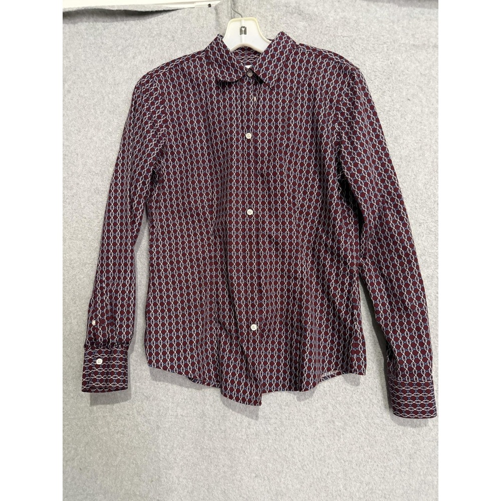 Brooks Brothers Button Up Shirt Womens 4 Red Chain Print Fitted Supima Cotton